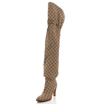 Gucci Women's Lisa Thigh High Boots GG Canvas
