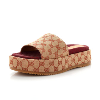 Gucci Women's Angelina Platform Slide Sandals GG Canvas