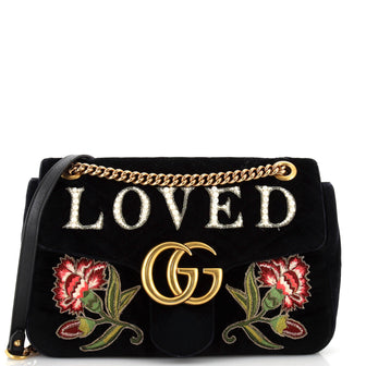 Gucci GG Marmont Flap Bag Embroidered Matelasse Velvet Medium