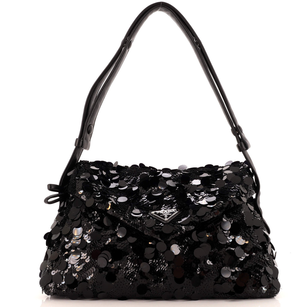 Prada Signaux Shoulder Bag Sequins Medium Black 2768561
