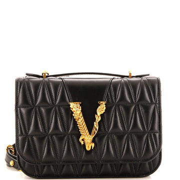 Versace Virtus Flap Shoulder Bag Quilted Leather Small