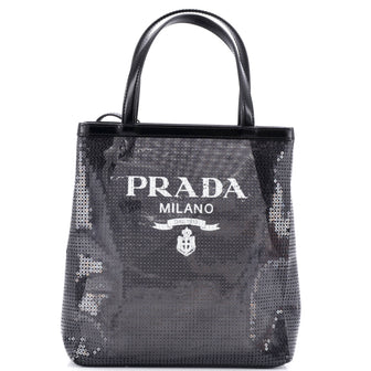 Prada Logo Open Tote Sequined Mesh Small