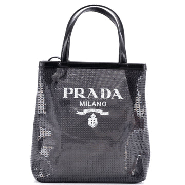 Prada Logo Open Tote Sequined Mesh Small