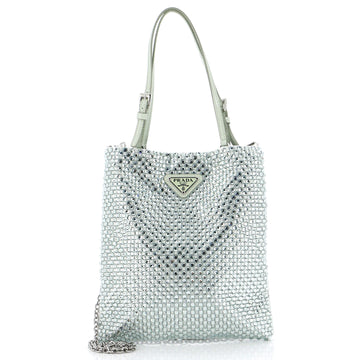 Prada Chain Flat Tote Crystal Embellished Satin Mini