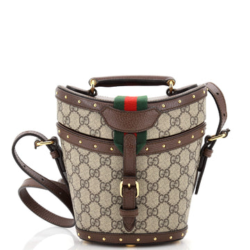 Gucci Top Handle Hat Box Bag GG Coated Canvas with Leather
