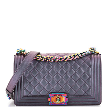 Chanel Boy Flap Bag Quilted Iridescent Goatskin Old Medium