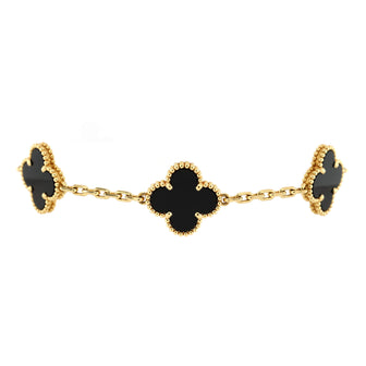 Van Cleef & Arpels Vintage Alhambra 5 Motifs Bracelet 18K Yellow Gold and Onyx