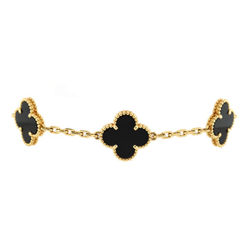 Van Cleef & Arpels Vintage Alhambra 5 Motifs Bracelet 18K Yellow Gold and Onyx