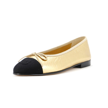 Chanel Women's CC Cap Toe Bow Ballerina Flats Leather