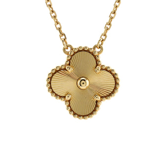 Van Cleef & Arpels Vintage Alhambra Pendant Necklace Guilloche 18K Yellow Gold