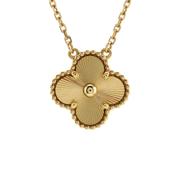 Van Cleef & Arpels Vintage Alhambra Pendant Necklace Guilloche 18K Yellow Gold