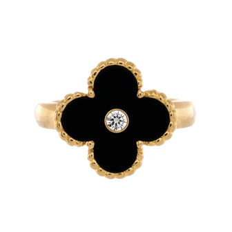 Van Cleef & Arpels Vintage Alhambra Ring 18K Yellow Gold with Onyx and Diamond