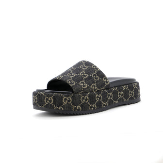 Gucci Women's Angelina Platform Slide Sandals GG Denim