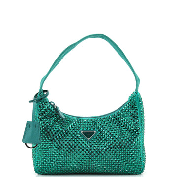 Prada Re-Edition 2000 Hobo Crystal Embellished Satin Mini