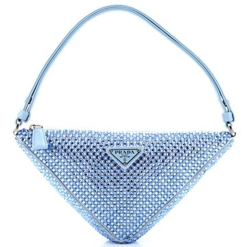 Prada Triangle Top Handle Pouch Bag Crystal Embellished Satin Mini
