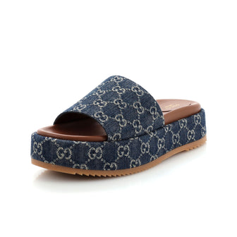Gucci Women's Angelina Platform Slide Sandals GG Denim