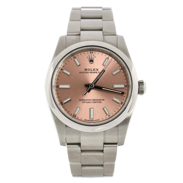 Rolex Oyster Perpetual Pink Automatic Watch Stainless Steel 34