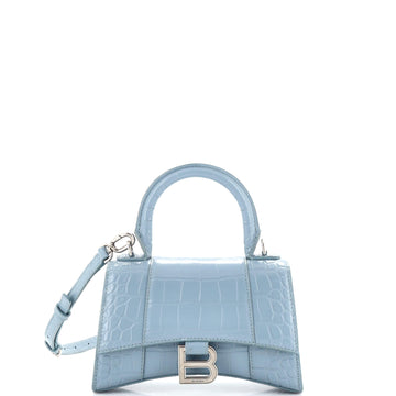 Balenciaga Hourglass Top Handle Bag Crocodile Embossed Leather XS