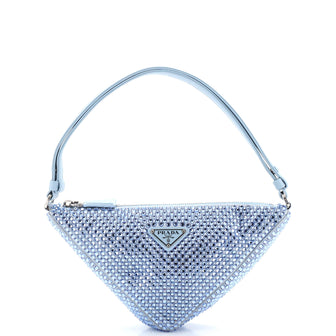 Prada Triangle Top Handle Pouch Bag Crystal Embellished Satin Mini