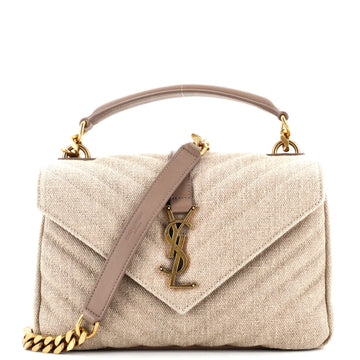 Saint Laurent Classic Monogram College Bag Matelasse Chevron Linen Medium
