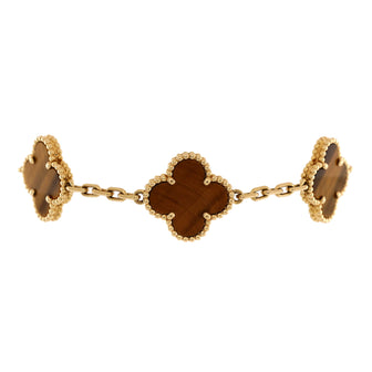 Van Cleef & Arpels Vintage Alhambra 5 Motifs Bracelet 18K Yellow Gold and Tiger Eye