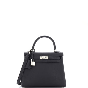 Hermes Kelly Handbag Black Togo with Palladium Hardware 25