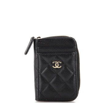 Chanel CC Card Holder Zip Coin Purse Quilted Caviar