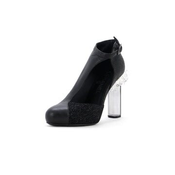 Chanel Women's Lucite Crystal Cut Out Ankle Boots Leather