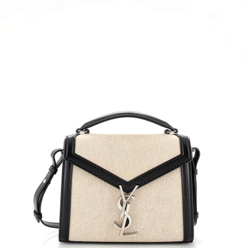 Saint Laurent Cassandra Top Handle Bag Canvas with Leather Mini