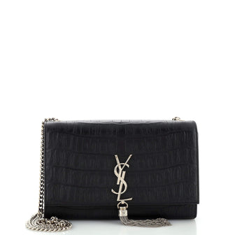 Saint Laurent Classic Monogram Tassel Crossbody Bag Crocodile Embossed Leather Medium