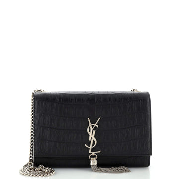 Saint Laurent Classic Monogram Tassel Crossbody Bag Crocodile Embossed Leather Medium