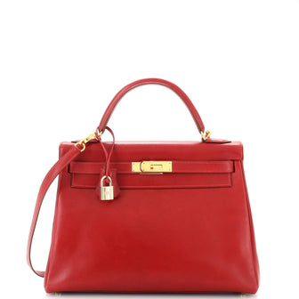 Hermes Kelly Handbag Red Box Calf with Gold Hardware 32