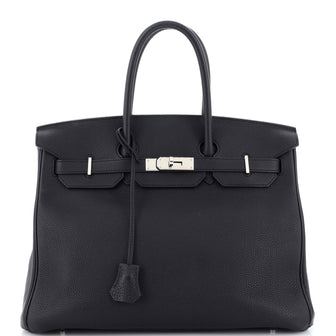 Hermes Birkin Handbag Black Togo with Palladium Hardware 35
