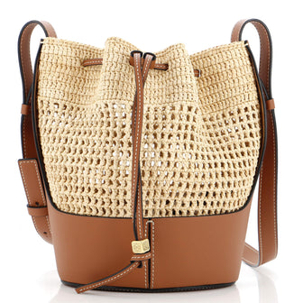 Loewe Balloon Bucket Bag Raffia with Leather Small