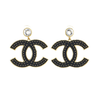 Chanel CC Drop Clip-On Earrings Metal with Crystals and Leather
