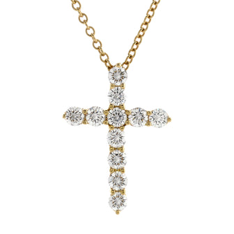 Tiffany & Co. Cross Pendant Necklace 18K Yellow Gold with Diamonds Small