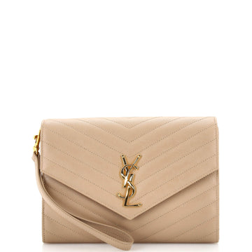 Saint Laurent Classic Monogram Envelope Wristlet Clutch Matelasse Chevron Leather