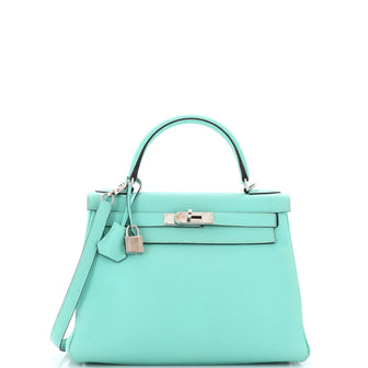 Hermes Kelly Handbag Blue Togo with Palladium Hardware 28