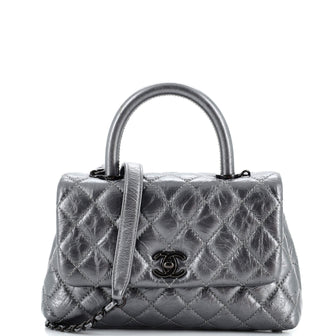 Chanel Coco Top Handle Bag Quilted Aged Calfskin Mini