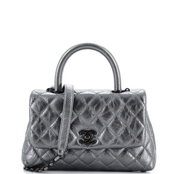 Chanel Coco Top Handle Bag Quilted Aged Calfskin Mini