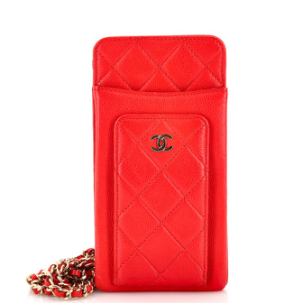Chanel O Phone Holder Crossbody Bag Quilted Caviar