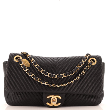 Chanel Medallion Charm Flap Bag Chevron Wrinkled Lambskin Medium