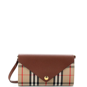 Burberry Hannah Envelope Wallet on Strap Leather and Vintage Check Canvas