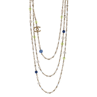 Chanel CC Triple Strand Necklace Metal with Faux Pearls and Crystals Long