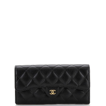 Chanel CC Gusset Classic Flap Wallet Quilted Caviar Long