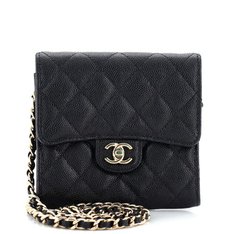 Chanel Classic Flap Card Holder on Chain Quilted Caviar Mini