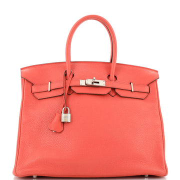 Hermes Birkin Handbag Red Clemence with Palladium Hardware 35