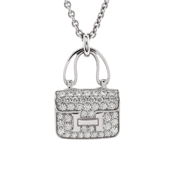 Hermes Amulettes Constance Pendant NM Necklace 18K White Gold and Diamonds
