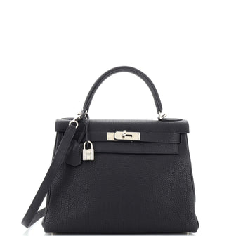Hermes Kelly Handbag Black Togo with Palladium Hardware 28
