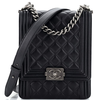 Chanel North South Boy Flap Bag Quilted Caviar Large